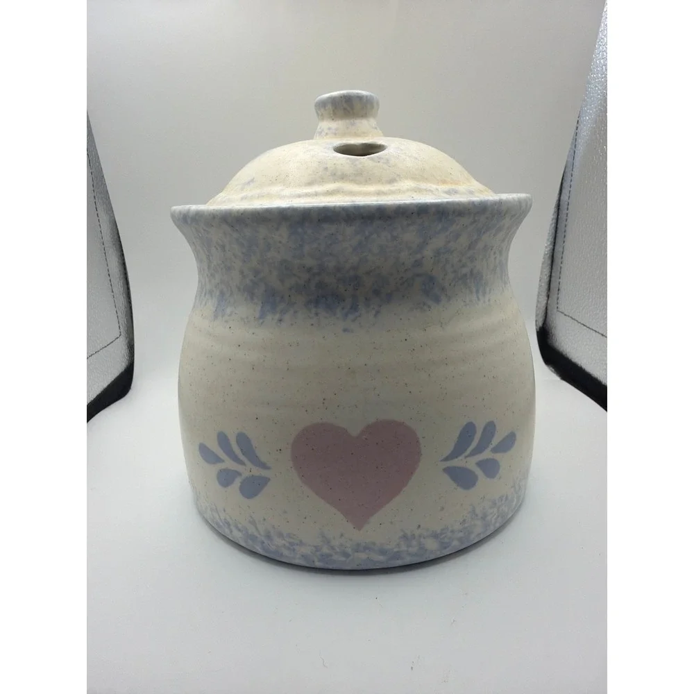 Vintage Heart‎ Ceramic Hand Painted sponge canister w heart cutouts cottagecore